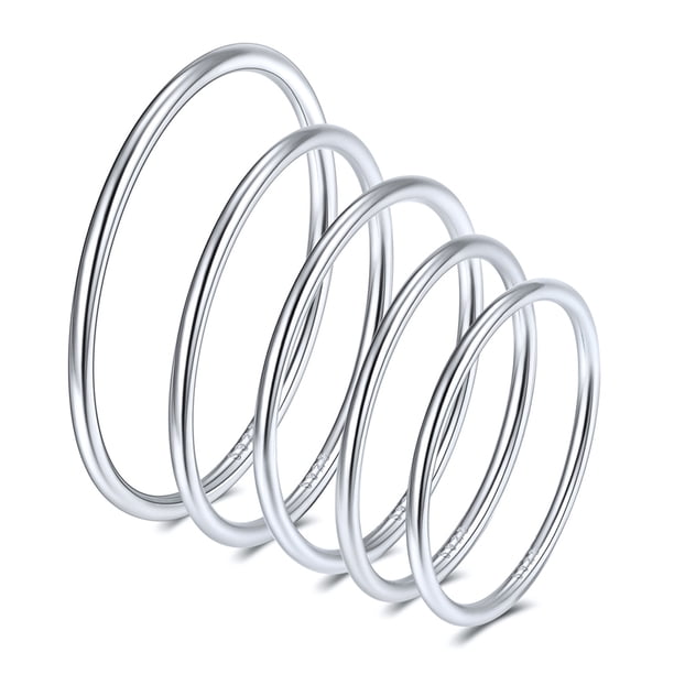 Conjunto de Anillos de Nudillos Silvora 5 uds Plata Esterlina Para Mujeres y Niñas Tamaño 3.5-7