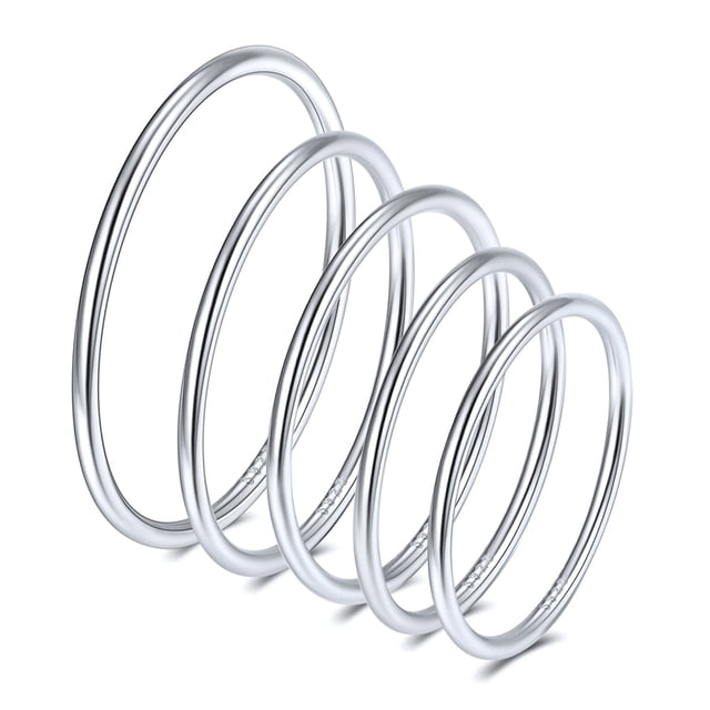Conjunto de Anillos de Nudillos Silvora 5 uds Plata Esterlina Para Mujeres y Niñas Tamaño 3.5-7