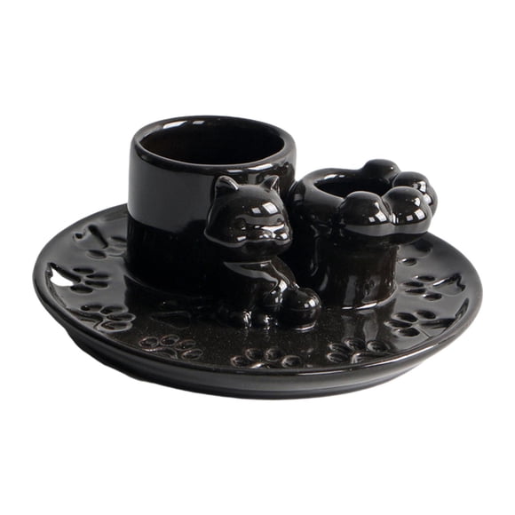 Soporte de incienso para decoración del hogar, centros de mesa, decoración, soporte de cerámica, plato de vela de gato para dormitorio, sala de estudi Negro