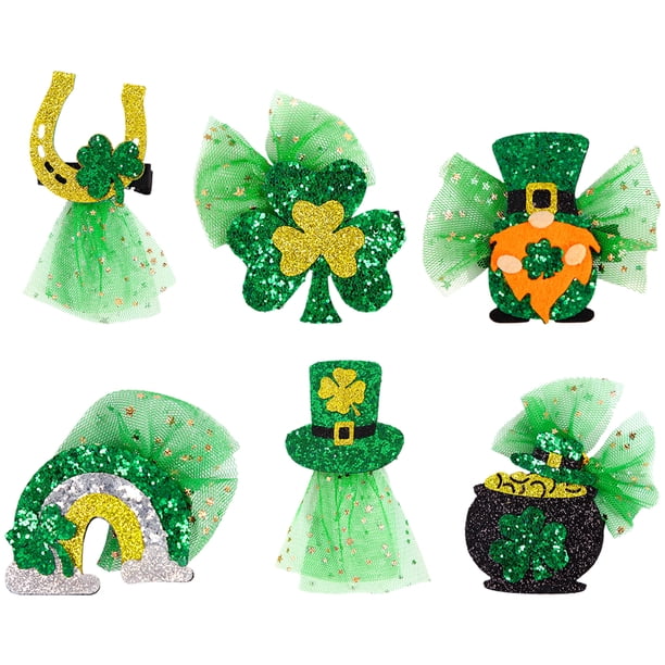 KAKOWELY 6 pinzas para el pelo con forma delicada para niños, temática de tréboles de fiesta, horquillas creativas, pasador para niña, decoración para el cabello