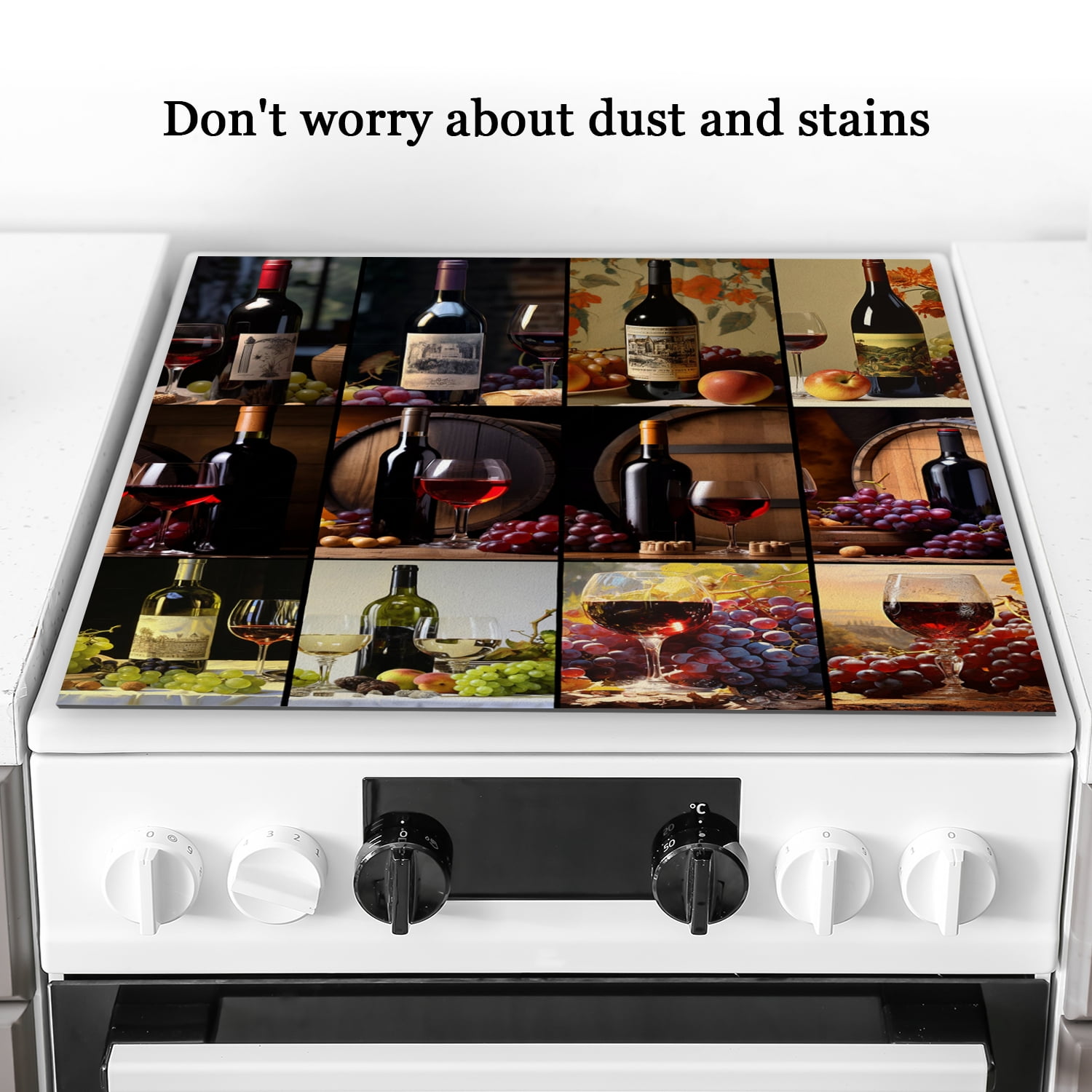 Cooktop Covers For Electric Glass Top, Collage of Wine Pattern Flat Stove Top Cover, Square Foldable Mat for kitchen RV (28×20 Inch)