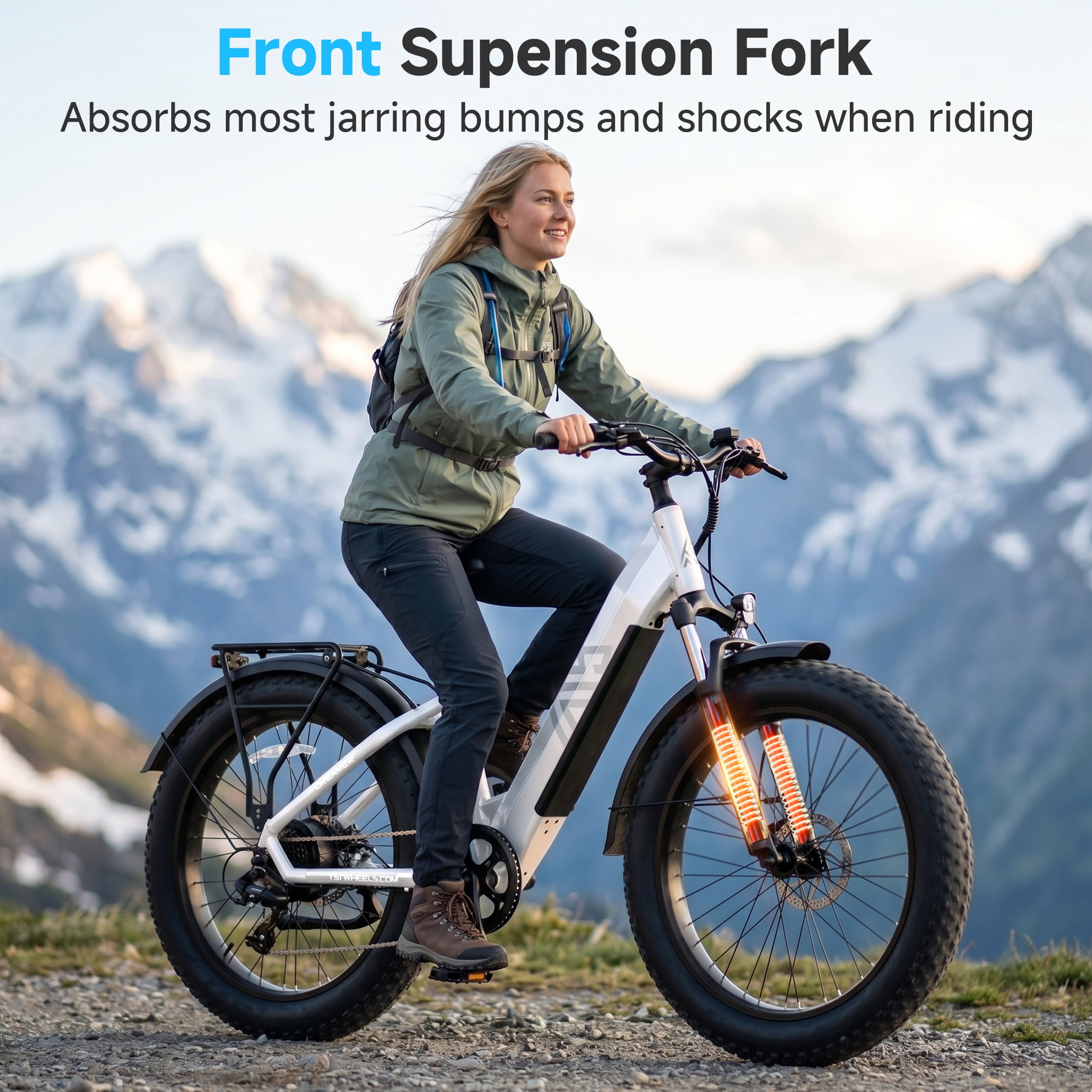 TST Electric Bike for Women, 750W E-Mountain Bike, 26" Fat Tire Electric Bike, 48V/15Ah Battery UL2849, 60Miles Long Range, 7-Speed Gear, 20mph Fast Ebike