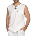 thumbnail image 2 of YanHoo Mens Sleeveless Shirts with Pocket Lace Up Drawstring Hippie Tank Tops, 2 of 6