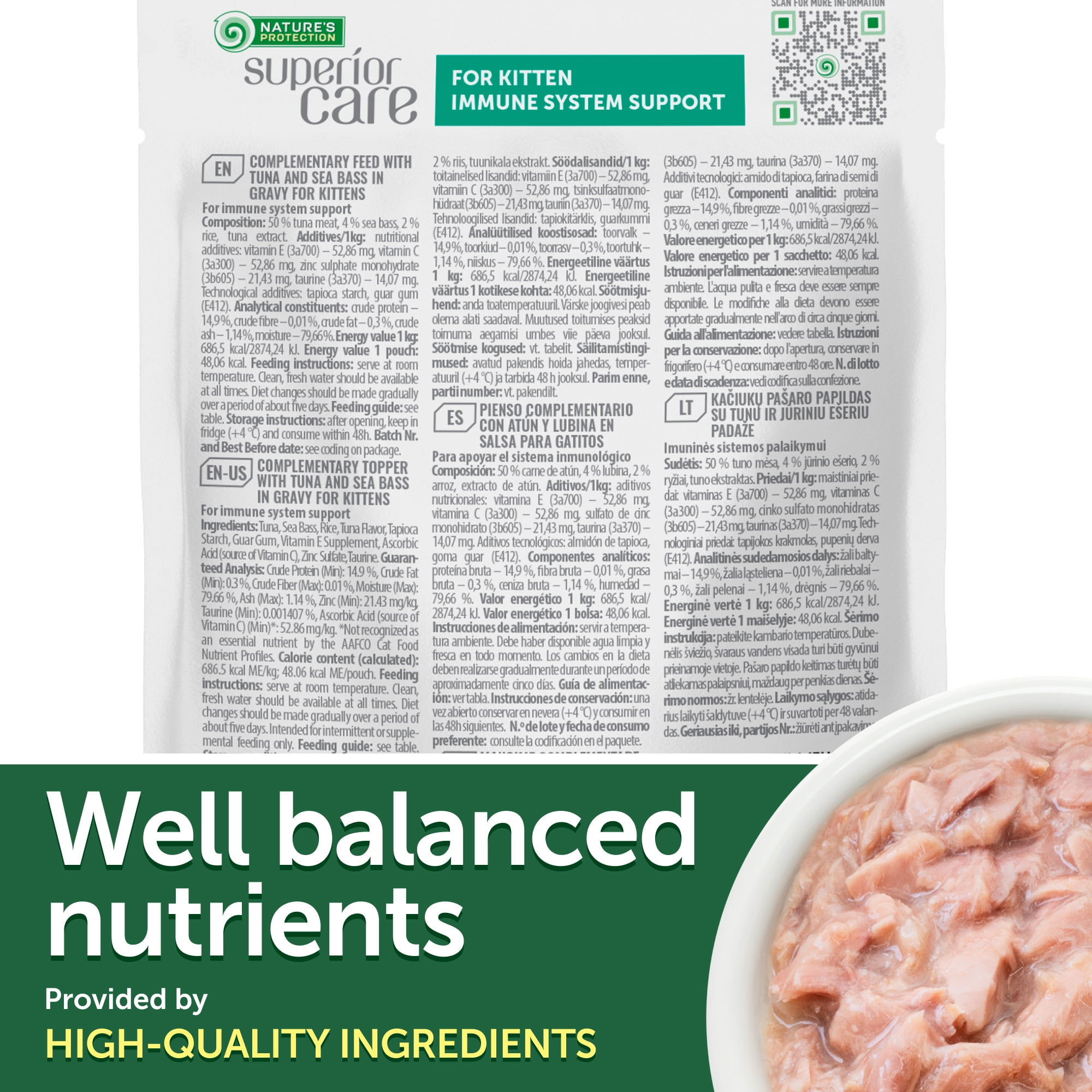 Nature's Protection Superior Care Wet Kitten Food Topper in Gravy, Tuna & Sea Bass, 24 x 2.5oz