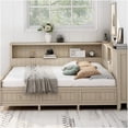 thumbnail image 2 of Full Size Wood Daybed with Storage Shelves and 3 Drawers, Farmhouse Style Bed Frame with Sliding Doors, Antique White Finish, 2 of 10