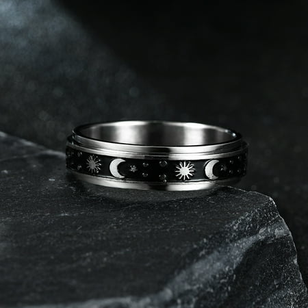 Anxiety Fidget Spinner Rings for Men Women Moon Sun 14K White Gold Spinning Rotate Ring Punk Cool Anti Stress Jewelry