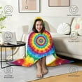 thumbnail image 4 of Wearable Blanket,Rainbow Tie Dye Concentric Circles Hooded Wearable Flannel Blanket for Adults & Teens with Buckle,Winter Poncho Shawl Wrap Cape,50"x60", 4 of 5