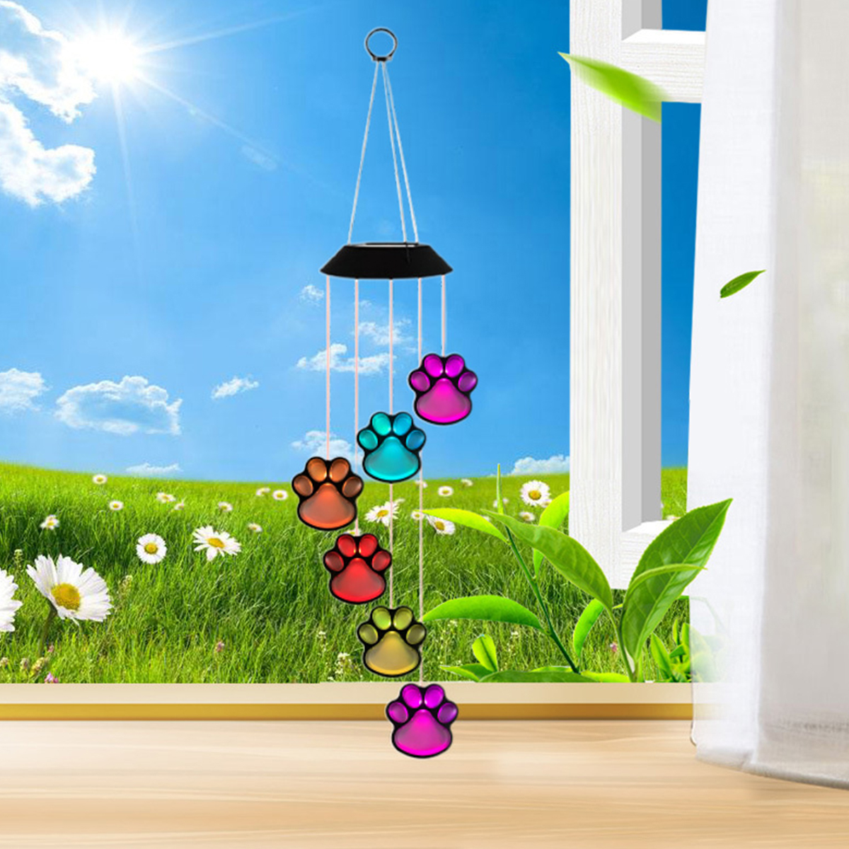 Solar LED Wind Chime Lamp Paw Print Solar Wind Chime IP65 Waterproof