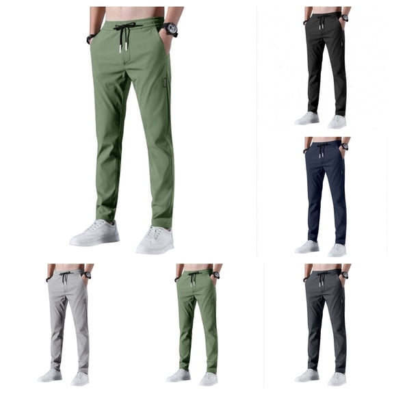 Mens Golf Pants Straight-Fit Trousers Fashion Running Tapered Jogger Pants Summer Breathable Cool Ice Silk Clothes Green 4XL