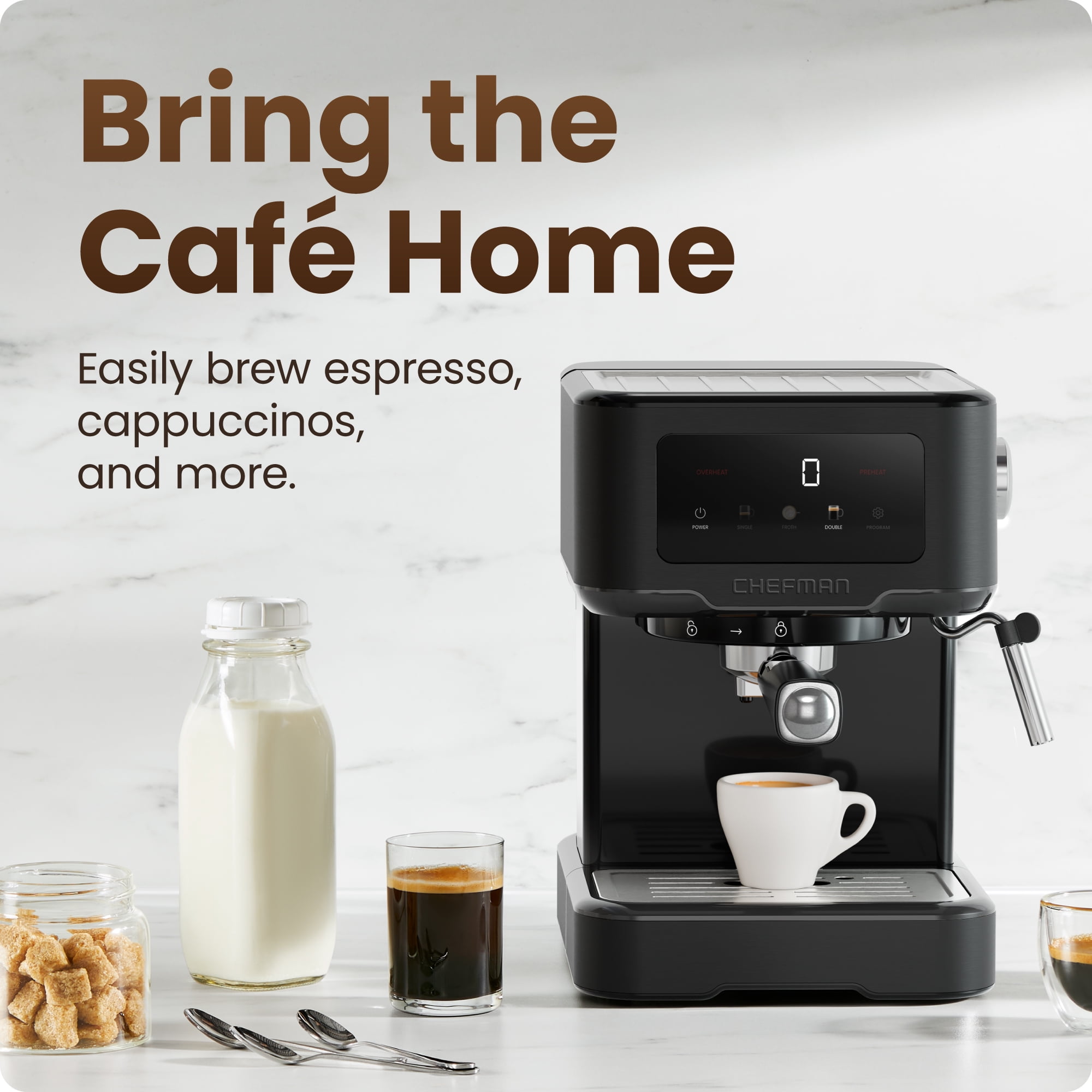 Chefman CraftBrew Espresso Machine w/ Steam Wand and Touch Controls – Black