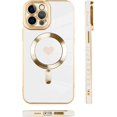 thumbnail image 4 of for iPhone 12 Pro Max Case [Support for Magsafe] Love Heart Pattern Magnetic Plating Electroplate Luxury Elegant Case Camera Protector Soft Shockproof Protective Corner Back Cover -White, 4 of 11
