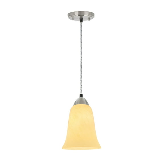 Aspen Creative 61105 Adjustable One-Light Mini Pendant Ceiling Light, Transitional Design in Satin Nickel Finish with Beige Art Glass Shade, 6" Wide