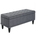thumbnail image 1 of HOMCOM Storage Bench Tufted Linen Ottoman Footstool with Soft Close Lid, 1 of 10