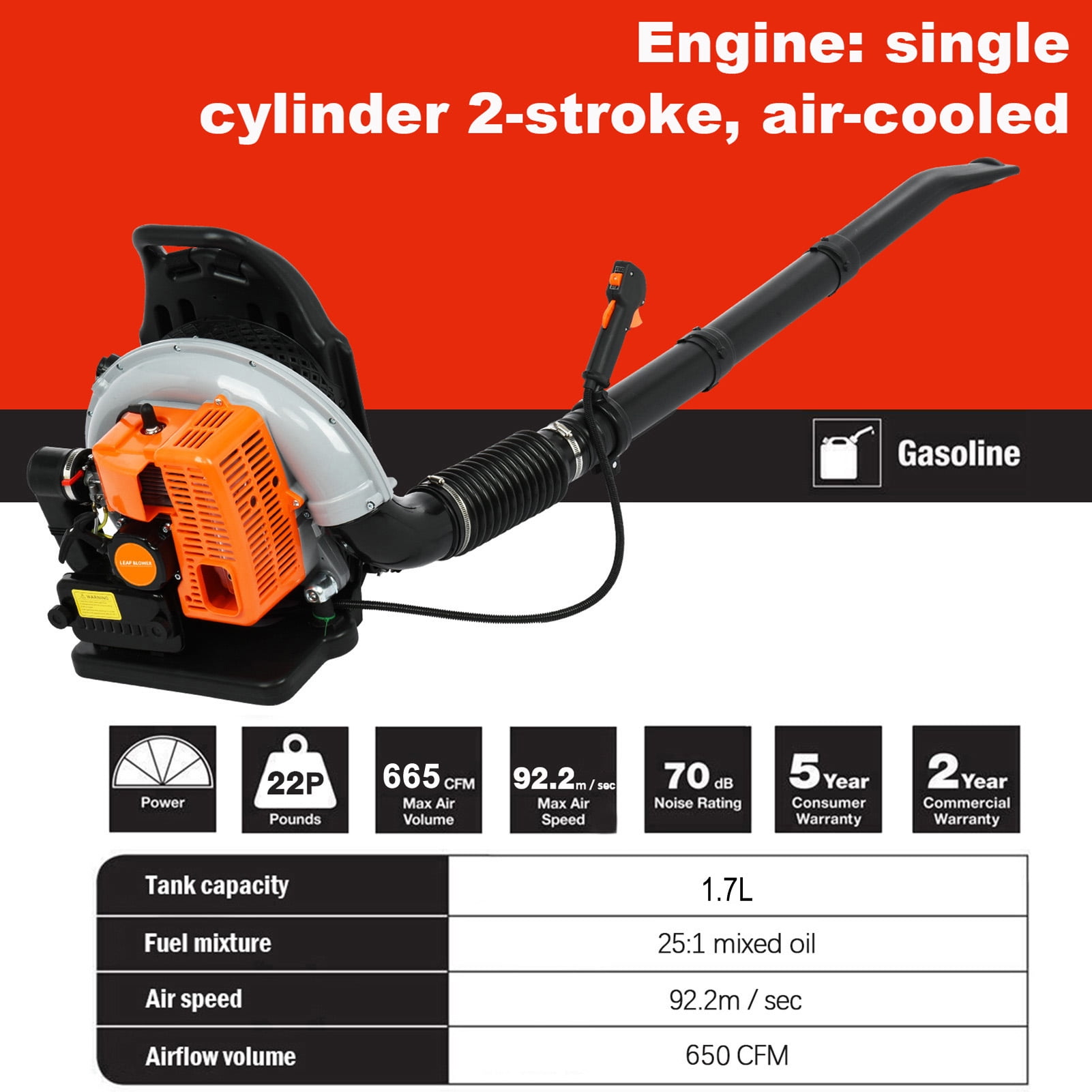 Taolixe 63cc  Gas-Powered 2-Cycle Backpack Leaf Blower, for Leaf, Debris, Snow Cleanup
