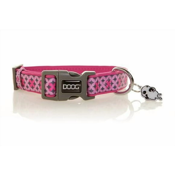 Doog Pet Collar COLPBS-L Toto; Pink/Gray; Geometric Pattern; Neoprene Base With Nylon Finish; Plastic Buckle Closure; Hand Washable; With Silver ID Tag