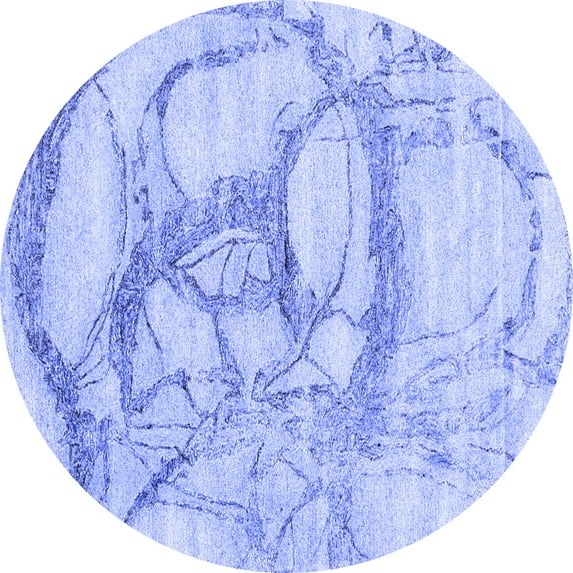 Ahgly Company Machine Washable Indoor Round Abstract Blue Contemporary Area Rugs, 4' Round