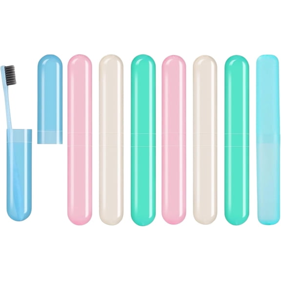 8 Pack Toothbrush Cases Travel Toothbrush Holder Portable Toothbrush Container Case Plastic Toothbrush Carrier Cover Case for Traveling, Bathroom, School, Home, Camping