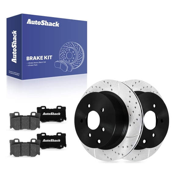 AutoShack Rear Vented Drilled & Slotted E-Coated Brake Rotors   Ceramic Pads 6-PC Brake Kit Replacement for 2013 INFINITI M37 2018-2019 INFINITI Q70 ShadowGuard 12.12" (307.8 mm)