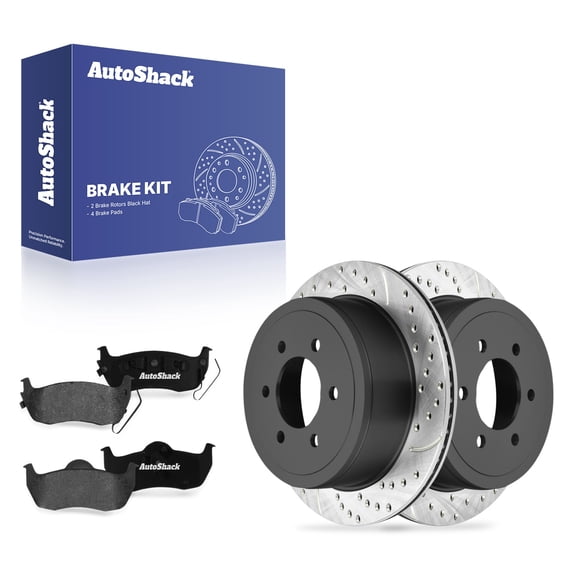 AutoShack Rear Vented Drilled & Slotted E-Coated Brake Rotors   Premium Ceramic Pads 6-PC Brake Kit Replacement for 2004-2011 Ford F-150 2006-2008 Lincoln Mark LT ShadowGuard 13.66" (346.9 mm)