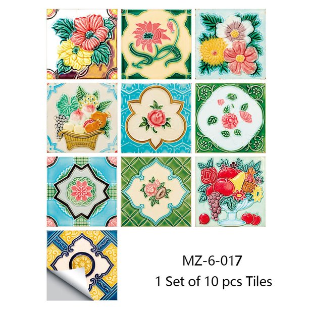 Azulejos de superficie mate con patrón Retro, 10 Uds., cubiertas de transferencia adhesivas para cocina, baño, mesas, suelo, calcomanías artísticas de pared resistentes Tan Jianjun unisex