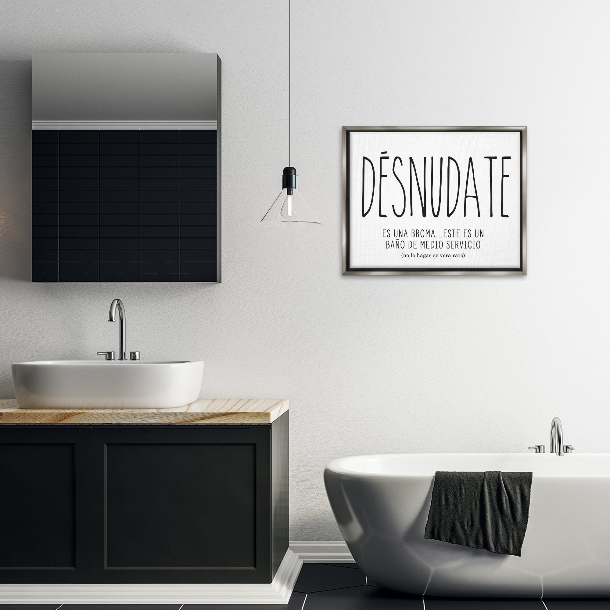 Stupell Industries Desnúdate Broma Para el Baño Bath & Laundry Painting Gray Floater Framed Art Print Wall Art, 31 x 25