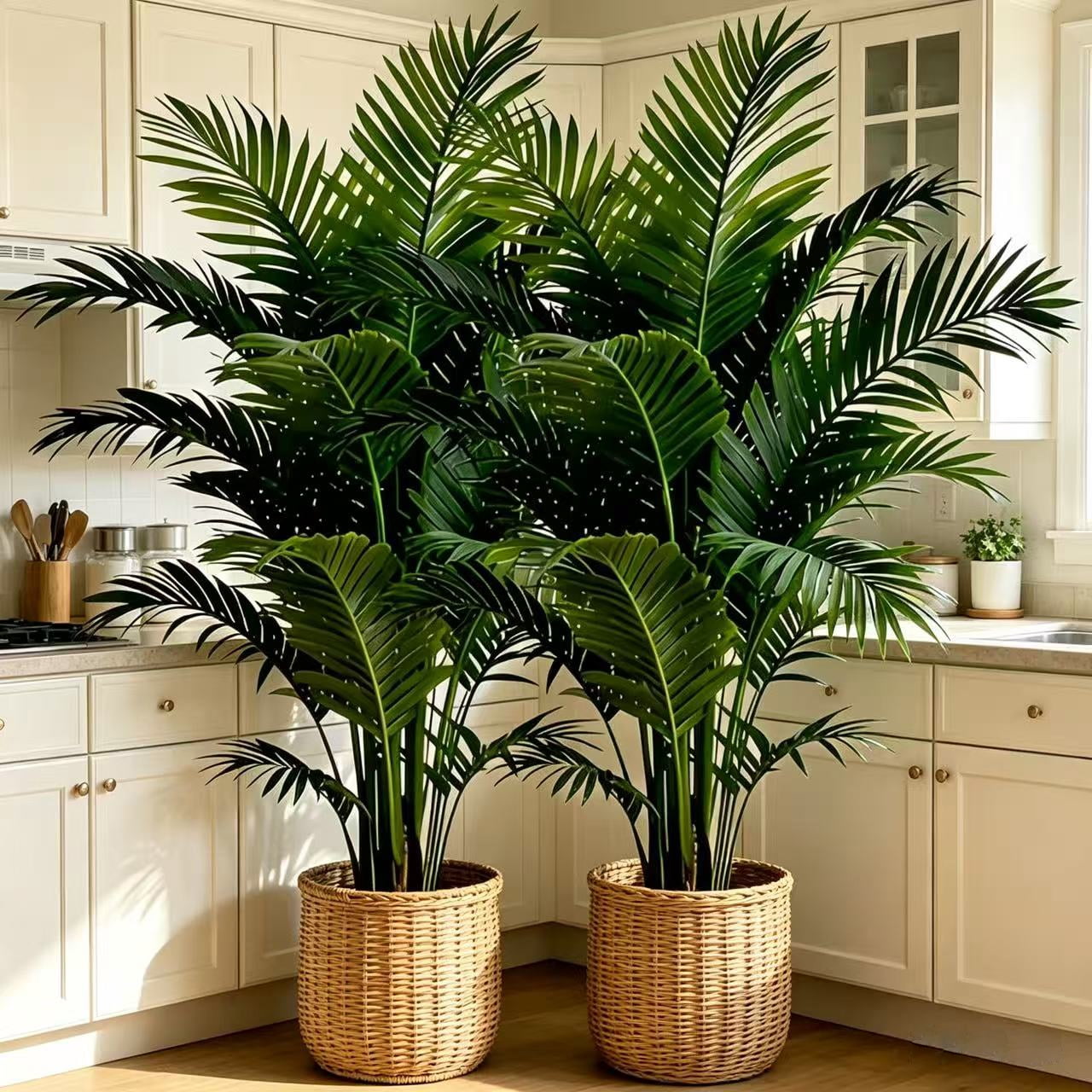 4 Pack 35.5in Artificial Areca Palm Trees, 24 Leaves Faux Tropical Palm Plants No Pot, UV Resistant Fake Floor Plants for Indoor Outdoor Home Office Living Room Decor