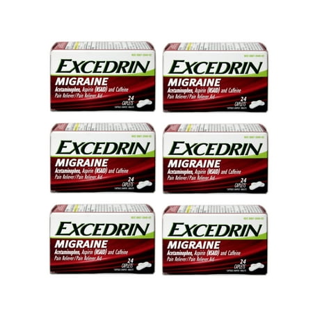 Excedrin Migraine Pain Reliever Caplets 24 ea (Pack of 6)