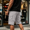 thumbnail image 4 of Dwellite Cargo Shorts for Men Elastic Waist Drawstring Stretchy Twill Cargo Shorts Below Knee Length Hiking Outdoor Clothes Light Gray 4XL, 4 of 8