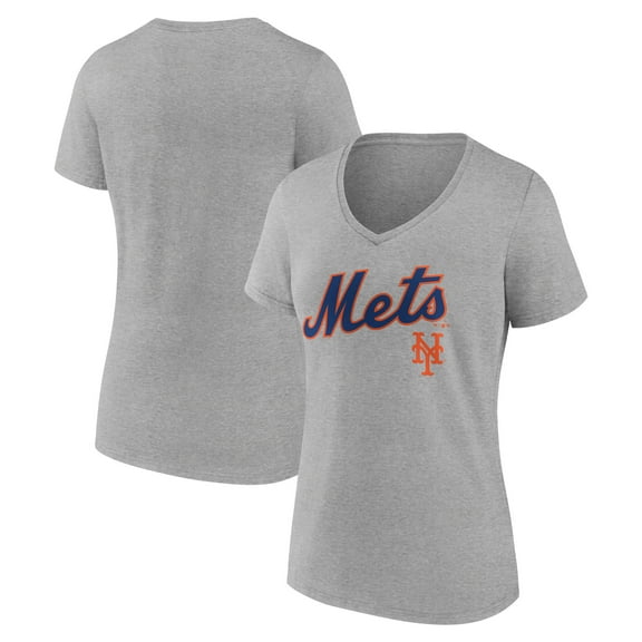 Women's Gray New York Mets Team Lockup V-Neck T-Shirt