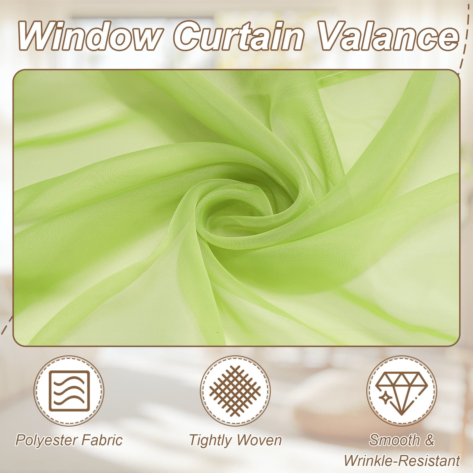 Uxcell 2Pcs Window Valance, 51x24 Inch Beaded Triangle Sheer Valance Curtains Small Short Light Filtering Sheer for Windows Bedroom Bathroom Living Room Kitchen, Green