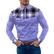 thumbnail image 1 of Camisas De Vestir Para Hombre Camisa de manga larga con botón de solapa y bloque de color a cuadros informal a la para hombre (Purple, XL), 1 of 5