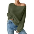 thumbnail image 2 of AGWOLF Off the Shoulder Sweater for Women Lightweight Lantern Long Sleeve Ribbed Knit Blouse Pullover Oversized Solid Basic Jumper, 2 of 8