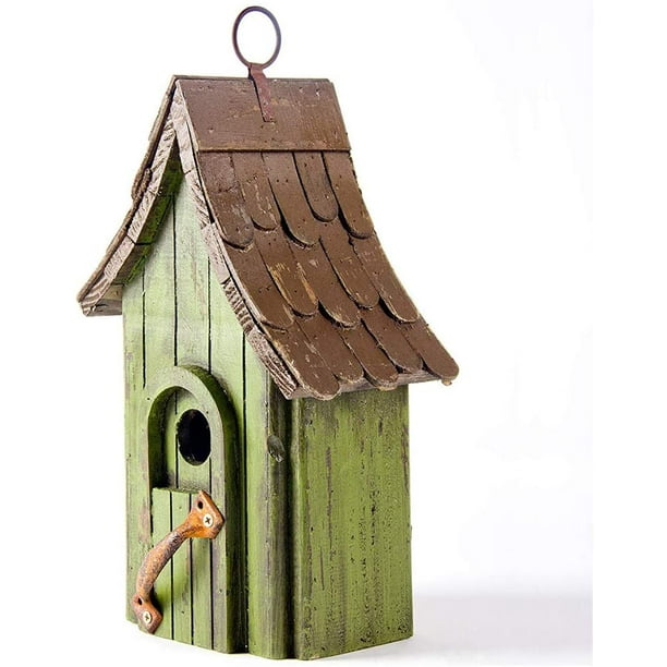 Cabane à oiseaux en bois de jardin peinte à la main verte avec maison à  oiseaux suspendue à toit unique pour l'extérieur 