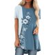 thumbnail image 1 of Camiseta de mujer holgada con cuello redondo y estampado de flores informal elegante para mujer Top de manga corta para verano azul S, 1 of 6
