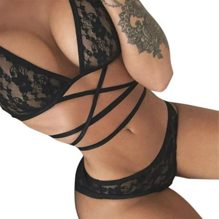 - Womens Sheer Lace Lingerie Bralette Bustier Crop Tops Strappy Bra Cami Underwear Bralet Set