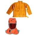 thumbnail image 1 of Chaqueta para soldar de material cuero ignífugo y casco para soldar, cuello, capucha, soldador Cola Capa del casco de soldadura, 1 of 8