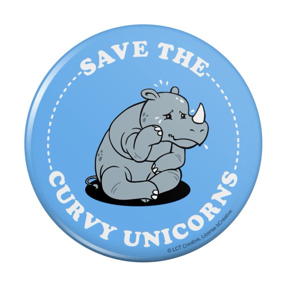 Save the Curvy Unicorns Rhino Funny Humor Pinback Button Pin