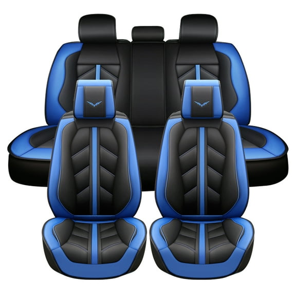 Maidao Car Seat Covers Leather Set for Jeep for Grand Cherokee 1992-Present 5 Seats Compatible Airbag Water Resistant Front Rear Cushion Protector Blue
