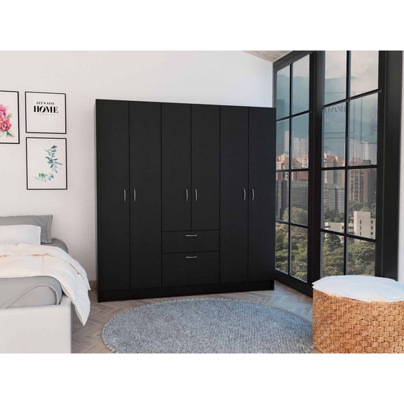 Black and White Tall Six Door Closet Wardrobe Center