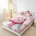 thumbnail image 4 of Manfei Pink Winter Snowman Queen Sheet Sets, Merry Christmas Flat Sheet, Teens Kids Boys Girls Queen Fitted Sheet, Microfiber Bedroom Decor, 4 Pieces, 4 of 7