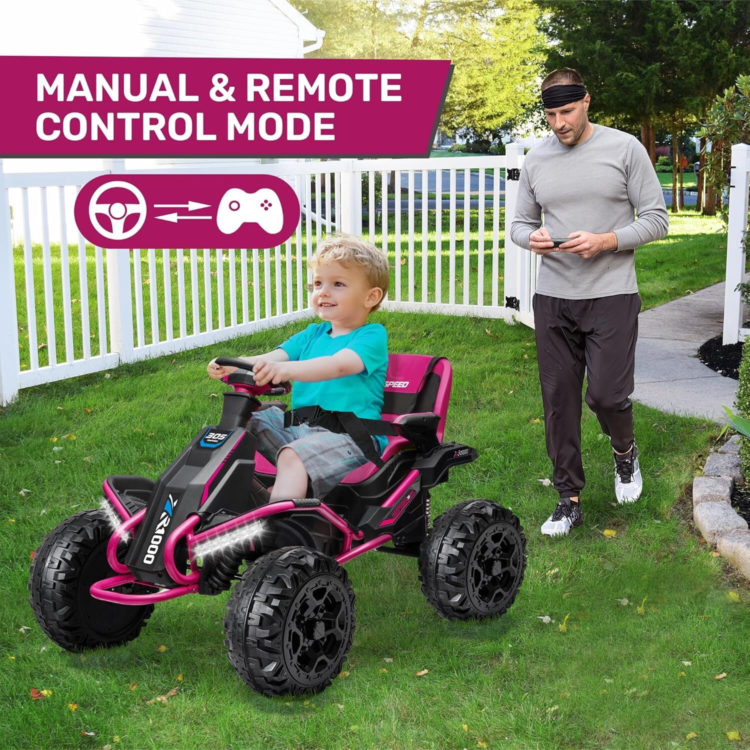 TOKTOO 24V Electric Ride On Car for Big Kids, 4WD Off Road Ride On Toy with Adjustable Seat, Parent Remote, Music & Lights, 4 Wheeler for Boys Girls, Pink