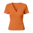 thumbnail image 6 of Summer Deep V Neck Cross Surplice Wrap Tops for Women Solid Color Casual Short Sleeve Wrap Front Drape Dolman Top Orange XXXL, 6 of 6