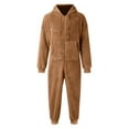 thumbnail image 5 of Lovskoo Men's Hooded Onesie Pajamas Romper Fuzzy Fleece Zip Up Jumpsuit Long Sleeve Fall Winter Warm Long Pants One Piece Sleepwear Brown 3XL, 5 of 5