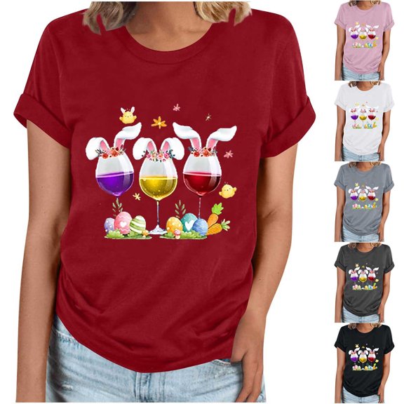 Fesfesfes Workout Shirts for Women Loose Fit Women's Top Printed Round Neck Short Sleeve T-shirt Workout Shirts XL(US:10)