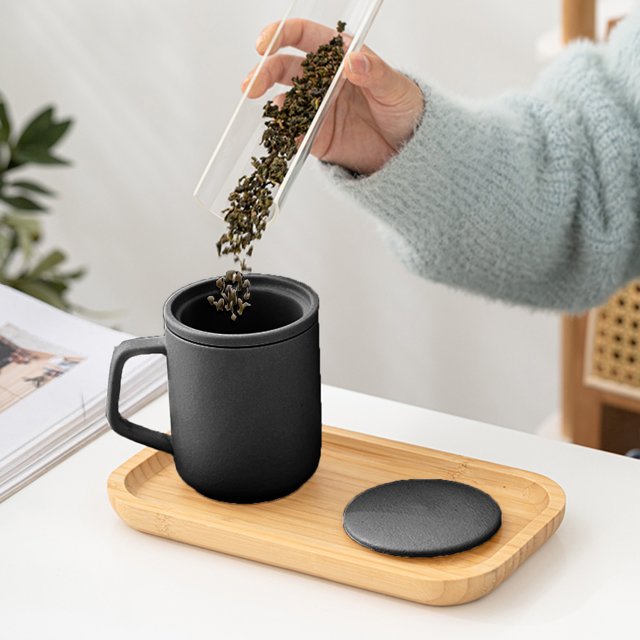 TIMIFIS Stainless Steel Floor Drain Ceramic Mug with Lid and Filter Ceramic Mug Business Mug Office Mug Ceramic Mug Kitchen Gadgets