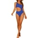 thumbnail image 2 of INSPIRAR CHIC Traje de baño de una pieza para mujer, bañador asimétrico con corte en la cintura, monokini sólido, color azul real, tamaño mediano, 2 of 5