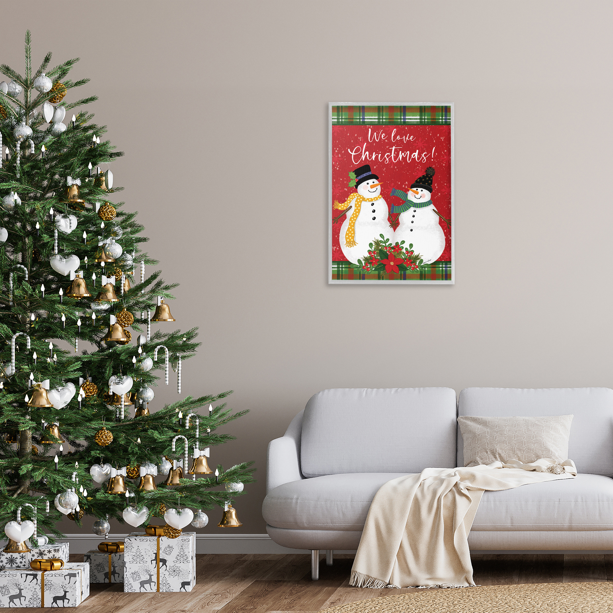 Stupell Industries We Love Christmas Holiday Painting Gray Framed Art Print Wall Art, 20 x 30