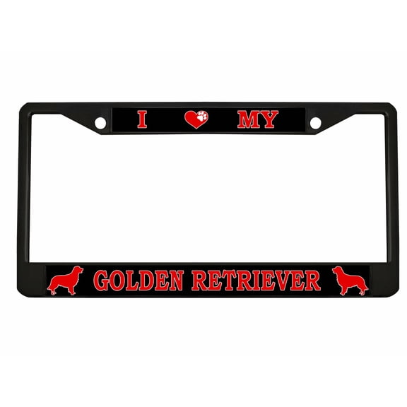 I Love My Golden Retriever Style Dog Metal License Plate Frame Personalized/Car Accessories Car Tag Holder Cover (Black/Black/Red)