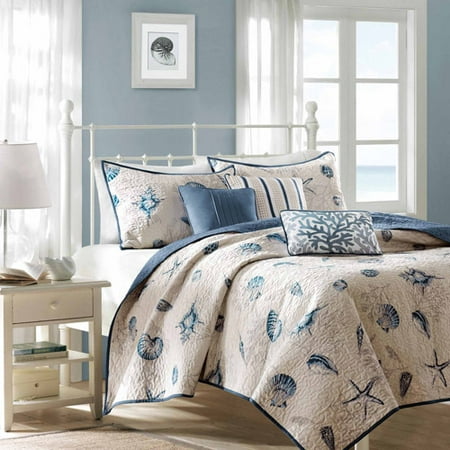 5pc Twin/Twin Extra Long Rockaway Reversible Quilted Coverlet Set Blue - Madison Park