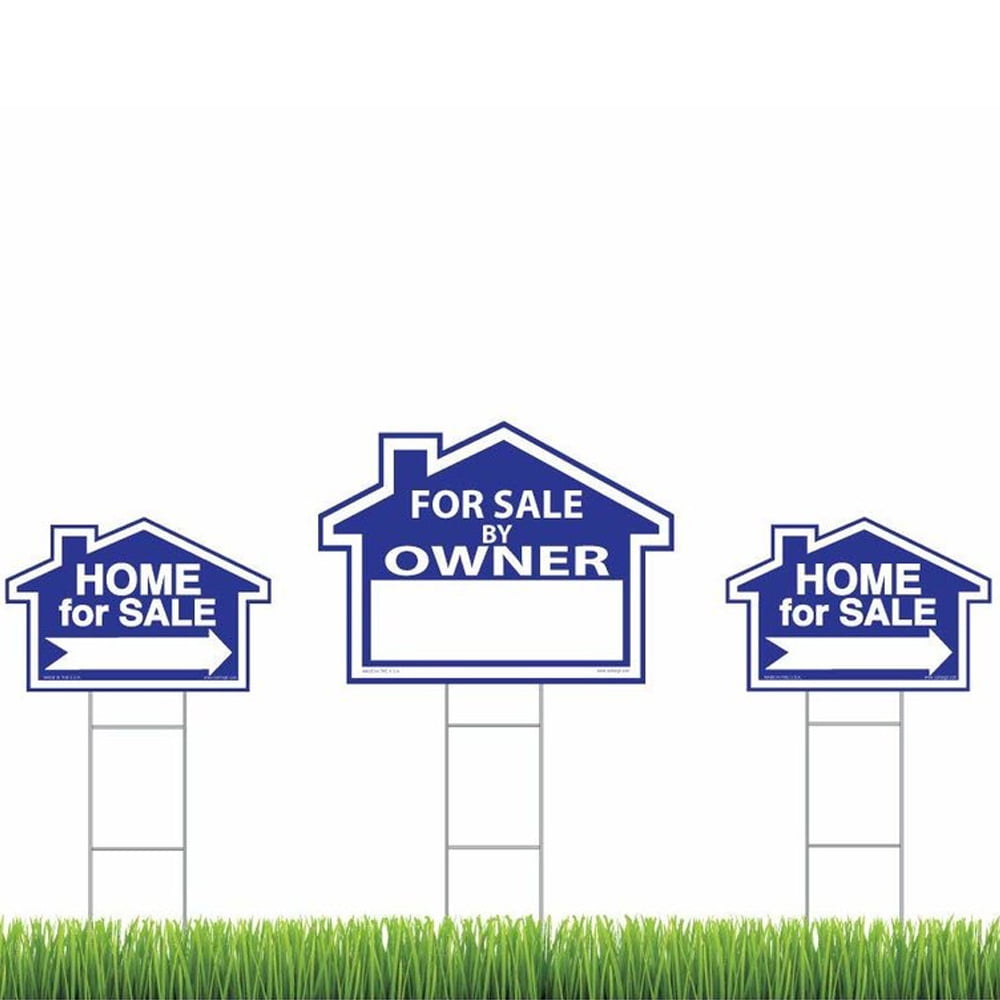 3 Blue For Sale By Owner Signs Double Sided Real Estate Signs with H-Stakes 